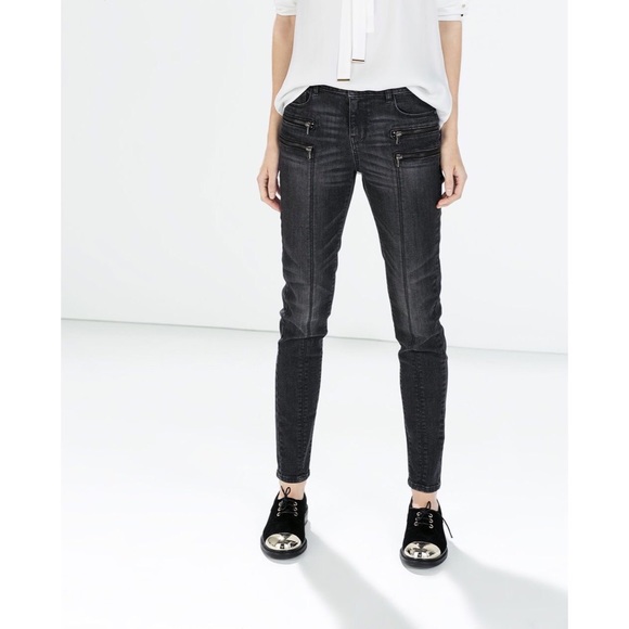 Zara Jean Dark Wash Double Zip Low Rise - Picture 1 of 2